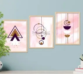 SAF paintings BOHO Set of 3 Modern Art Premium Brown frame Bohemian Painting for Wall Decoration Digital Reprint 13.5 inch x 10.5 inch Bohemian Painting (With Frame, Pack of 3) B188K3