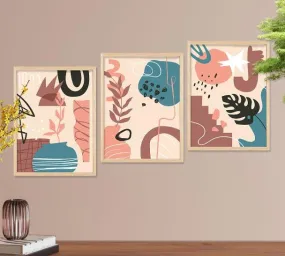 SAF paintings BOHO Set of 3 Modern Art Premium Brown frame Bohemian Painting for Wall Decoration Digital Reprint 13.5 inch x 10.5 inch Bohemian Painting (With Frame, Pack of 3) B189K3