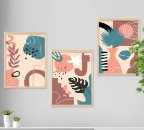 SAF paintings BOHO Set of 3 Modern Art Premium Brown frame Bohemian Painting for Wall Decoration Digital Reprint 13.5 inch x 10.5 inch Bohemian Painting (With Frame, Pack of 3) B190K3