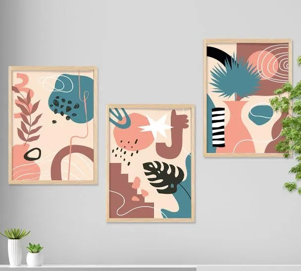 SAF paintings BOHO Set of 3 Modern Art Premium Brown frame Bohemian Painting for Wall Decoration Digital Reprint 13.5 inch x 10.5 inch Bohemian Painting (With Frame, Pack of 3) B190K3
