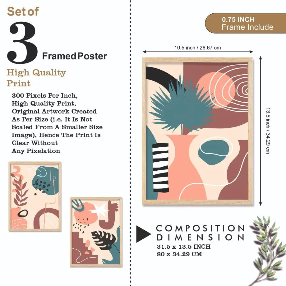 SAF paintings BOHO Set of 3 Modern Art Premium Brown frame Bohemian Painting for Wall Decoration Digital Reprint 13.5 inch x 10.5 inch Bohemian Painting (With Frame, Pack of 3) B190K3