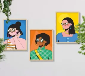 SAF paintings BOHO Set of 3 Modern Art Premium Brown frame Bohemian Painting for Wall Decoration Digital Reprint 13.5 inch x 10.5 inch Bohemian Painting (With Frame, Pack of 3) B193K3