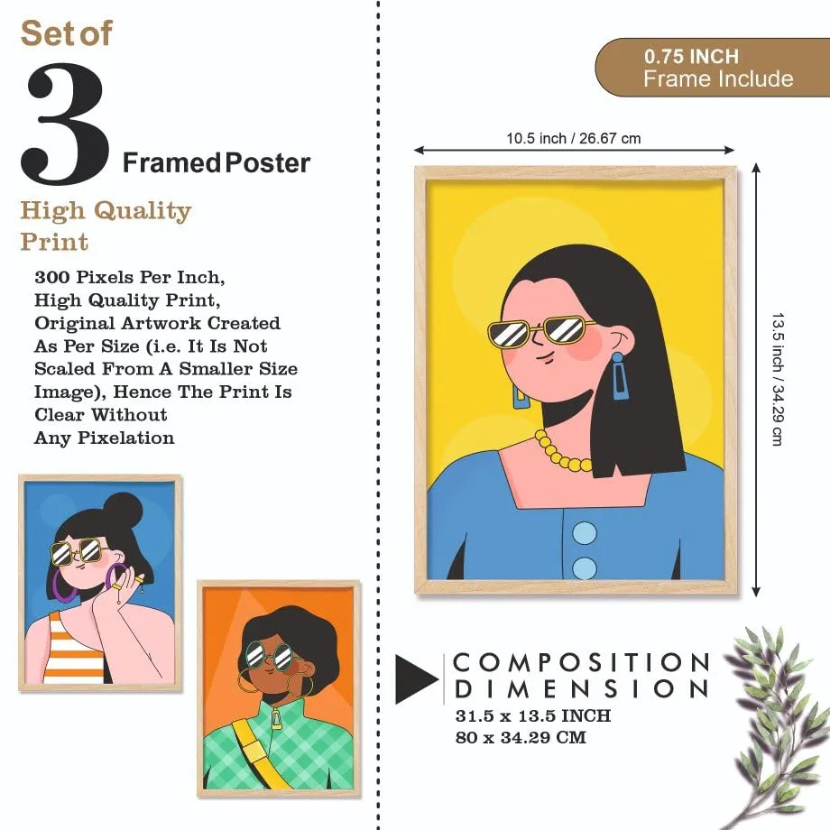 SAF paintings BOHO Set of 3 Modern Art Premium Brown frame Bohemian Painting for Wall Decoration Digital Reprint 13.5 inch x 10.5 inch Bohemian Painting (With Frame, Pack of 3) B193K3