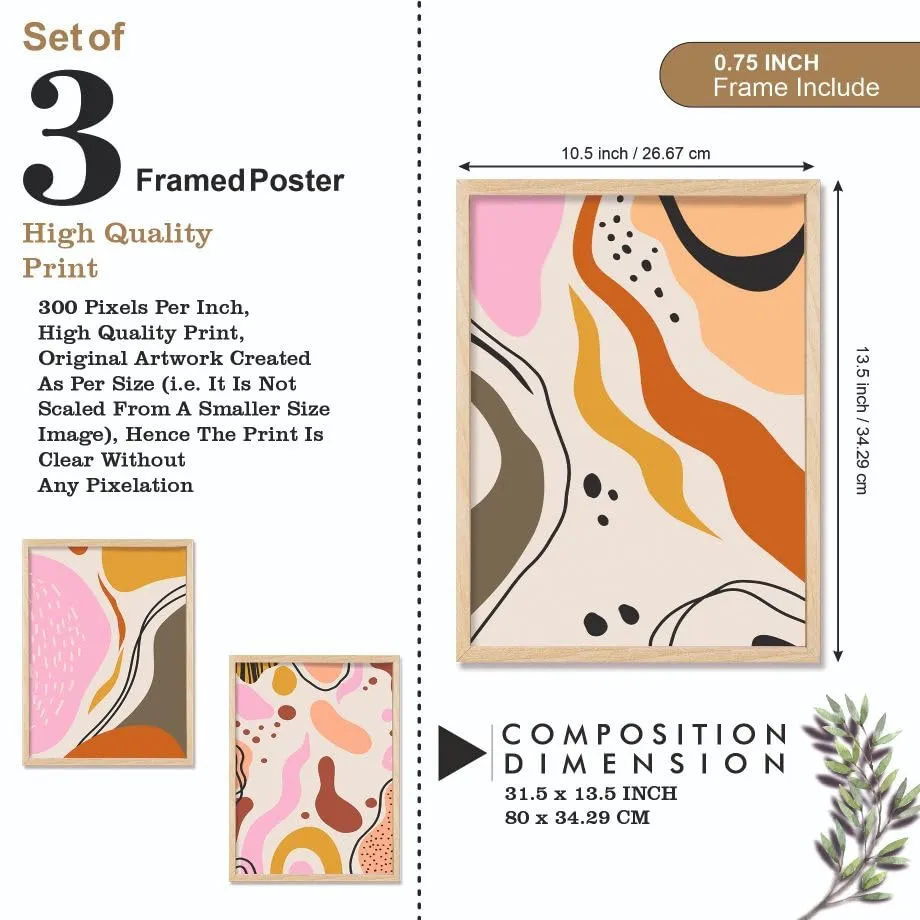 SAF paintings BOHO Set of 3 Modern Art Premium Brown frame Bohemian Painting for Wall Decoration Digital Reprint 13.5 inch x 10.5 inch Bohemian Painting (With Frame, Pack of 3) B194K3