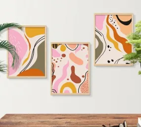 SAF paintings BOHO Set of 3 Modern Art Premium Brown frame Bohemian Painting for Wall Decoration Digital Reprint 13.5 inch x 10.5 inch Bohemian Painting (With Frame, Pack of 3) B194K3