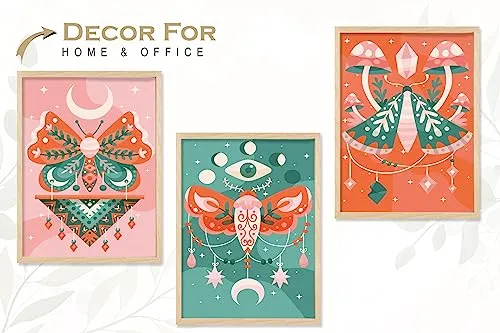SAF paintings BOHO Set of 3 Modern Art Premium Brown frame Bohemian Painting for Wall Decoration Digital Reprint 13.5 inch x 10.5 inch Bohemian Painting (With Frame, Pack of 3) B195K3
