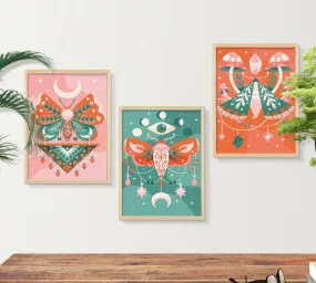 SAF paintings BOHO Set of 3 Modern Art Premium Brown frame Bohemian Painting for Wall Decoration Digital Reprint 13.5 inch x 10.5 inch Bohemian Painting (With Frame, Pack of 3) B195K3