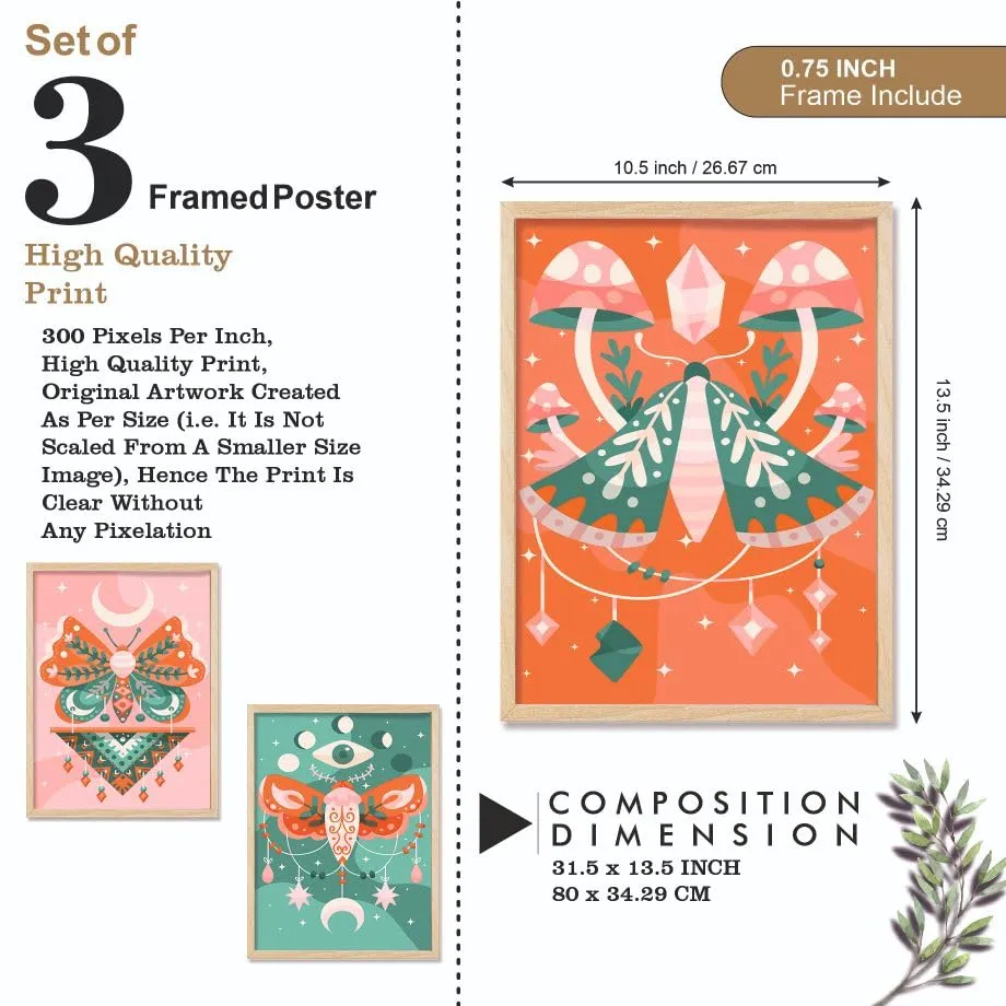 SAF paintings BOHO Set of 3 Modern Art Premium Brown frame Bohemian Painting for Wall Decoration Digital Reprint 13.5 inch x 10.5 inch Bohemian Painting (With Frame, Pack of 3) B195K3