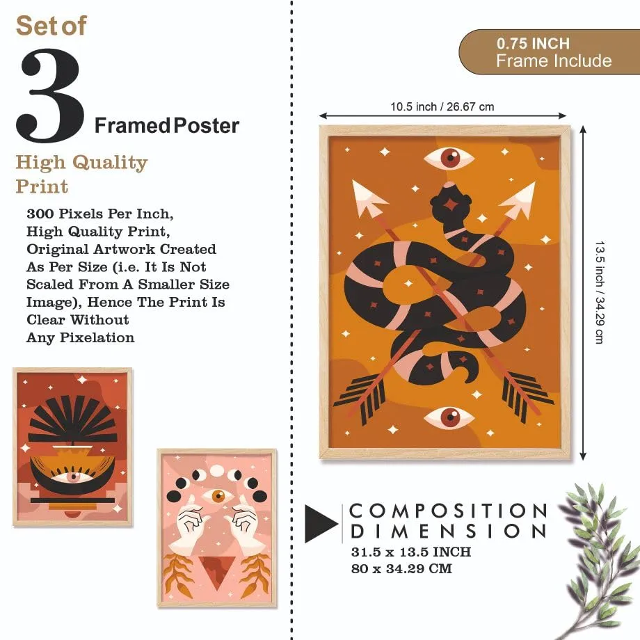 SAF paintings BOHO Set of 3 Modern Art Premium Brown frame Bohemian Painting for Wall Decoration Digital Reprint 13.5 inch x 10.5 inch Bohemian Painting (With Frame, Pack of 3) B196K3