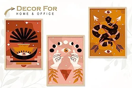 SAF paintings BOHO Set of 3 Modern Art Premium Brown frame Bohemian Painting for Wall Decoration Digital Reprint 13.5 inch x 10.5 inch Bohemian Painting (With Frame, Pack of 3) B196K3