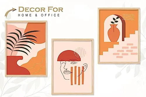 SAF paintings BOHO Set of 3 Modern Art Premium Brown frame Bohemian Painting for Wall Decoration Digital Reprint 13.5 inch x 10.5 inch Bohemian Painting (With Frame, Pack of 3) B197K3