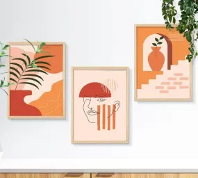 SAF paintings BOHO Set of 3 Modern Art Premium Brown frame Bohemian Painting for Wall Decoration Digital Reprint 13.5 inch x 10.5 inch Bohemian Painting (With Frame, Pack of 3) B197K3