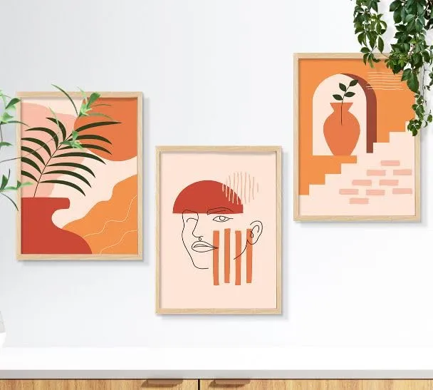 SAF paintings BOHO Set of 3 Modern Art Premium Brown frame Bohemian Painting for Wall Decoration Digital Reprint 13.5 inch x 10.5 inch Bohemian Painting (With Frame, Pack of 3) B197K3