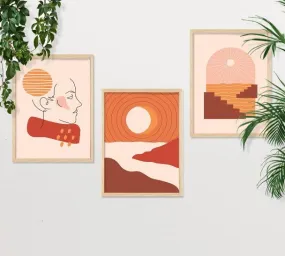 SAF paintings BOHO Set of 3 Modern Art Premium Brown frame Bohemian Painting for Wall Decoration Digital Reprint 13.5 inch x 10.5 inch Bohemian Painting (With Frame, Pack of 3) B198K3