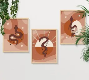 SAF paintings BOHO Set of 3 Modern Art Premium Brown frame Bohemian Painting for Wall Decoration Digital Reprint 13.5 inch x 10.5 inch Bohemian Painting (With Frame, Pack of 3) B200K3