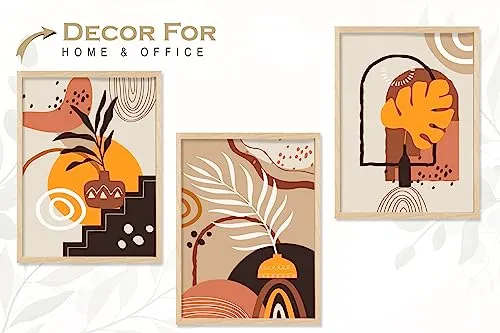 SAF paintings BOHO Set of 3 Modern Art Premium Brown frame Bohemian Painting for Wall Decoration Digital Reprint 13.5 inch x 10.5 inch Bohemian Painting (With Frame, Pack of 3) B201K3