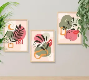 SAF paintings BOHO Set of 3 Modern Art Premium Brown frame Bohemian Painting for Wall Decoration Digital Reprint 13.5 inch x 10.5 inch Bohemian Painting (With Frame, Pack of 3) B202K3