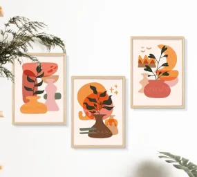 SAF paintings BOHO Set of 3 Modern Art Premium Brown frame Bohemian Painting for Wall Decoration Digital Reprint 13.5 inch x 10.5 inch Bohemian Painting (With Frame, Pack of 3) B203K3