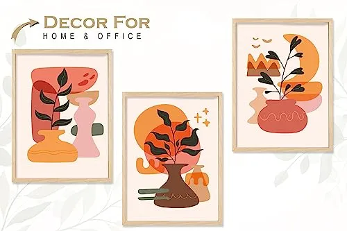 SAF paintings BOHO Set of 3 Modern Art Premium Brown frame Bohemian Painting for Wall Decoration Digital Reprint 13.5 inch x 10.5 inch Bohemian Painting (With Frame, Pack of 3) B203K3