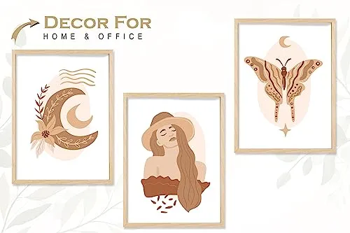 SAF paintings BOHO Set of 3 Modern Art Premium Brown frame Bohemian Painting for Wall Decoration Digital Reprint 13.5 inch x 10.5 inch Bohemian Painting (With Frame, Pack of 3) B205K3