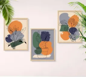 SAF paintings BOHO Set of 3 Modern Art Premium Brown frame Bohemian Painting for Wall Decoration Digital Reprint 13.5 inch x 10.5 inch Bohemian Painting (With Frame, Pack of 3) B207K3