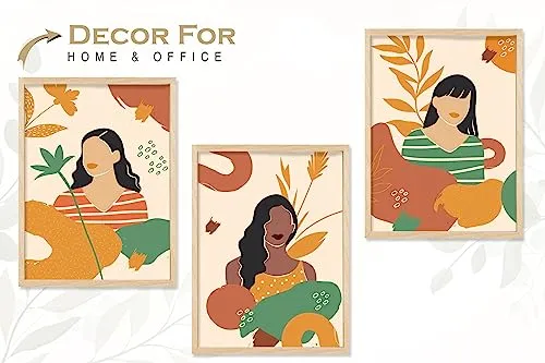 SAF paintings BOHO Set of 3 Modern Art Premium Brown frame Bohemian Painting for Wall Decoration Digital Reprint 13.5 inch x 10.5 inch Bohemian Painting (With Frame, Pack of 3) B208K3