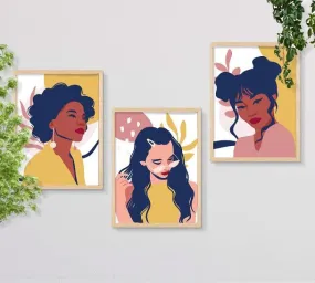 SAF paintings BOHO Set of 3 Modern Art Premium Brown frame Bohemian Painting for Wall Decoration Digital Reprint 13.5 inch x 10.5 inch Bohemian Painting (With Frame, Pack of 3) B210K3