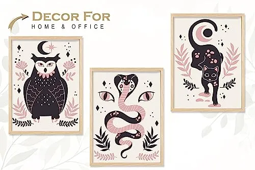SAF paintings BOHO Set of 3 Modern Art Premium Brown frame Bohemian Painting for Wall Decoration Digital Reprint 13.5 inch x 10.5 inch Bohemian Painting (With Frame, Pack of 3) B211K3