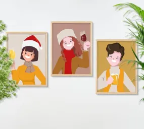 SAF paintings BOHO Set of 3 Modern Art Premium Brown frame Bohemian Painting for Wall Decoration Digital Reprint 13.5 inch x 10.5 inch Bohemian Painting (With Frame, Pack of 3) B213K3