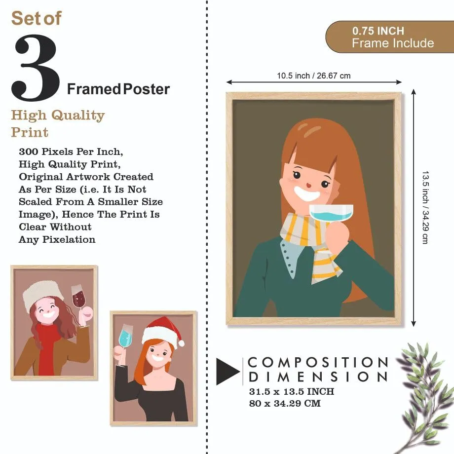 SAF paintings BOHO Set of 3 Modern Art Premium Brown frame Bohemian Painting for Wall Decoration Digital Reprint 13.5 inch x 10.5 inch Bohemian Painting (With Frame, Pack of 3) B216K3