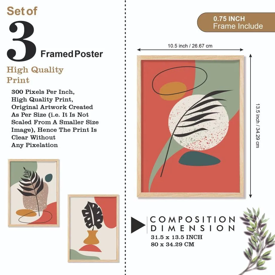 SAF paintings BOHO Set of 3 Modern Art Premium Brown frame Bohemian Painting for Wall Decoration Digital Reprint 13.5 inch x 10.5 inch Bohemian Painting (With Frame, Pack of 3) B217K3
