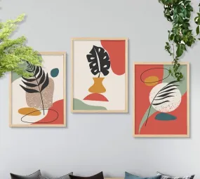 SAF paintings BOHO Set of 3 Modern Art Premium Brown frame Bohemian Painting for Wall Decoration Digital Reprint 13.5 inch x 10.5 inch Bohemian Painting (With Frame, Pack of 3) B217K3