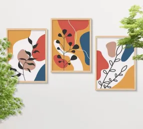 SAF paintings BOHO Set of 3 Modern Art Premium Brown frame Bohemian Painting for Wall Decoration Digital Reprint 13.5 inch x 10.5 inch Bohemian Painting (With Frame, Pack of 3) B218K3
