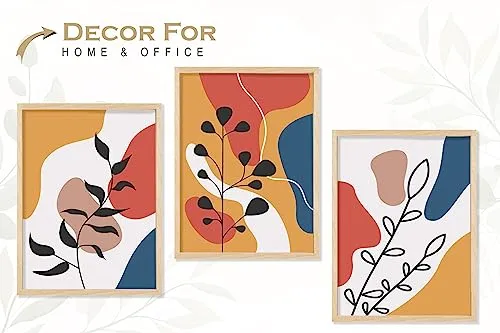 SAF paintings BOHO Set of 3 Modern Art Premium Brown frame Bohemian Painting for Wall Decoration Digital Reprint 13.5 inch x 10.5 inch Bohemian Painting (With Frame, Pack of 3) B218K3