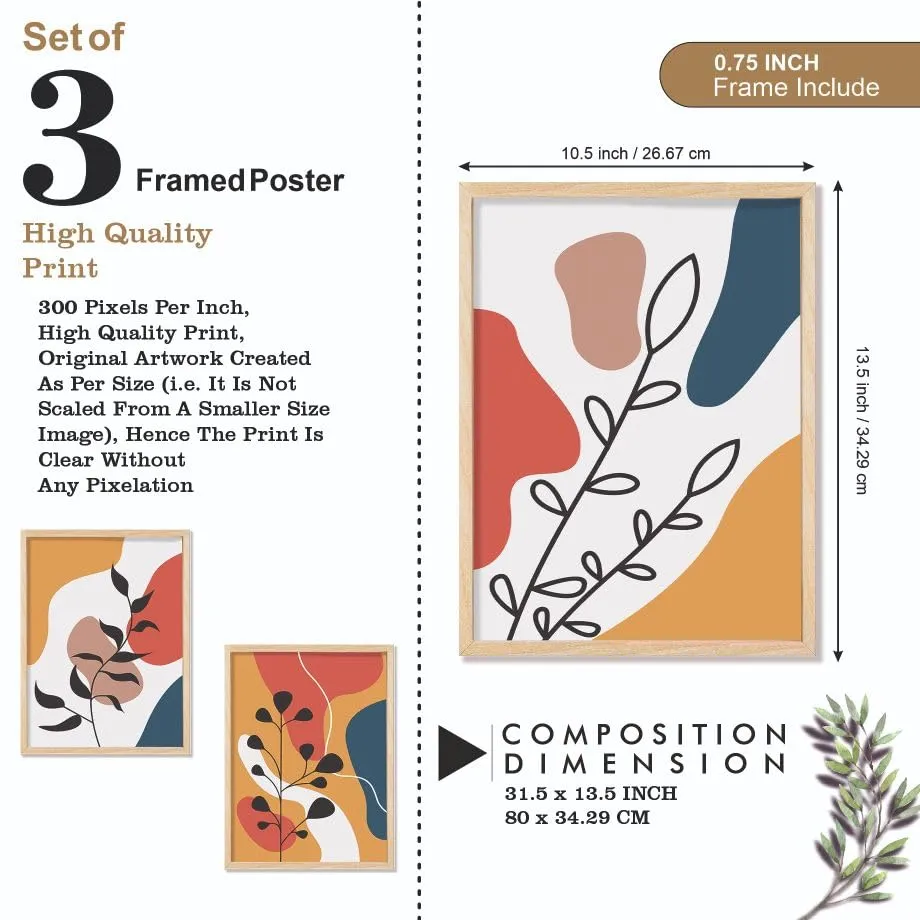 SAF paintings BOHO Set of 3 Modern Art Premium Brown frame Bohemian Painting for Wall Decoration Digital Reprint 13.5 inch x 10.5 inch Bohemian Painting (With Frame, Pack of 3) B218K3