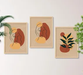 SAF paintings BOHO Set of 3 Modern Art Premium Brown frame Bohemian Painting for Wall Decoration Digital Reprint 13.5 inch x 10.5 inch Bohemian Painting (With Frame, Pack of 3) B225K3