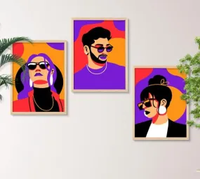 SAF paintings BOHO Set of 3 Modern Art Premium Brown frame Bohemian Painting for Wall Decoration Digital Reprint 13.5 inch x 10.5 inch Bohemian Painting (With Frame, Pack of 3) B226K3