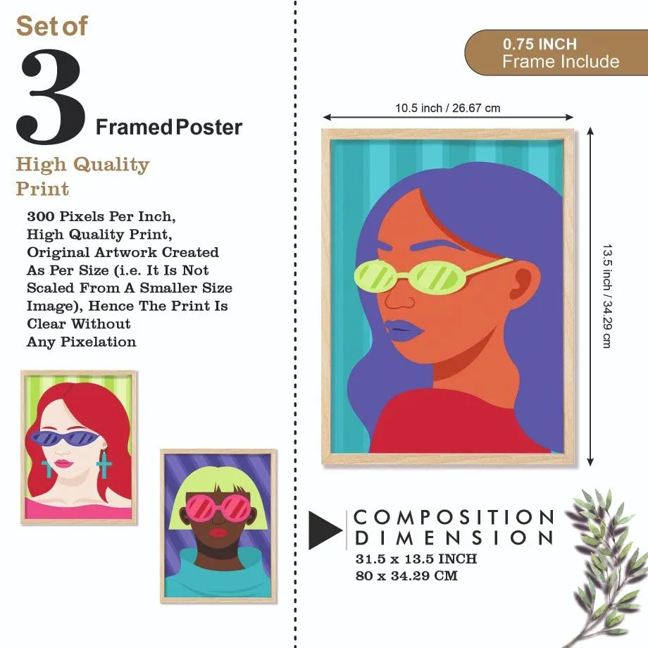 SAF paintings BOHO Set of 3 Modern Art Premium Brown frame Bohemian Painting for Wall Decoration Digital Reprint 13.5 inch x 10.5 inch Bohemian Painting (With Frame, Pack of 3) B227K3