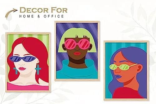 SAF paintings BOHO Set of 3 Modern Art Premium Brown frame Bohemian Painting for Wall Decoration Digital Reprint 13.5 inch x 10.5 inch Bohemian Painting (With Frame, Pack of 3) B227K3