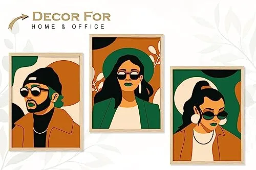 SAF paintings BOHO Set of 3 Modern Art Premium Brown frame Bohemian Painting for Wall Decoration Digital Reprint 13.5 inch x 10.5 inch Bohemian Painting (With Frame, Pack of 3) B228K3