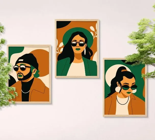 SAF paintings BOHO Set of 3 Modern Art Premium Brown frame Bohemian Painting for Wall Decoration Digital Reprint 13.5 inch x 10.5 inch Bohemian Painting (With Frame, Pack of 3) B228K3