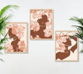 SAF paintings BOHO Set of 3 Modern Art Premium Brown frame Bohemian Painting for Wall Decoration Digital Reprint 13.5 inch x 10.5 inch Bohemian Painting (With Frame, Pack of 3) B229K3