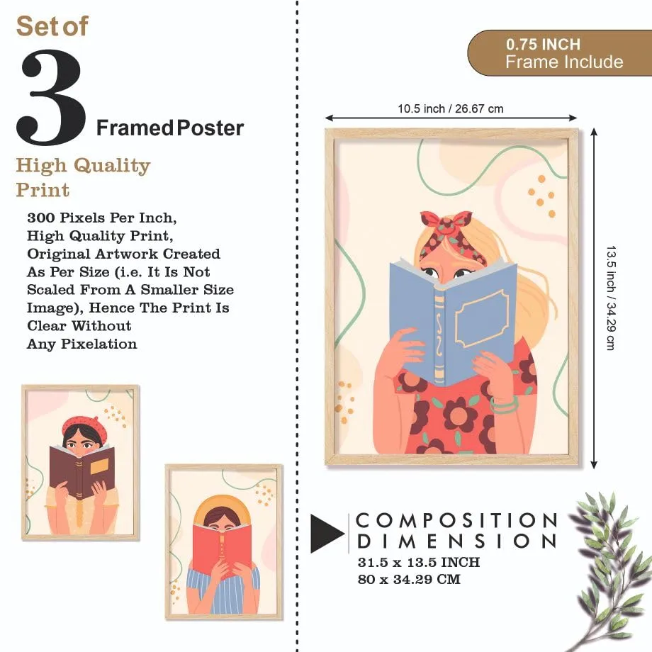SAF paintings BOHO Set of 3 Modern Art Premium Brown frame Bohemian Painting for Wall Decoration Digital Reprint 13.5 inch x 10.5 inch Bohemian Painting (With Frame, Pack of 3) B231K3