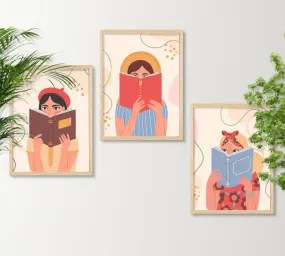 SAF paintings BOHO Set of 3 Modern Art Premium Brown frame Bohemian Painting for Wall Decoration Digital Reprint 13.5 inch x 10.5 inch Bohemian Painting (With Frame, Pack of 3) B231K3