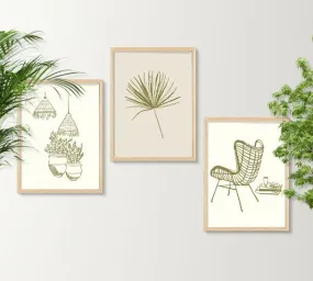 SAF paintings BOHO Set of 3 Modern Art Premium Brown frame Bohemian Painting for Wall Decoration Digital Reprint 13.5 inch x 10.5 inch Bohemian Painting (With Frame, Pack of 3) B232K3