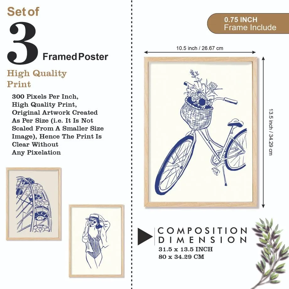 SAF paintings BOHO Set of 3 Modern Art Premium Brown frame Bohemian Painting for Wall Decoration Digital Reprint 13.5 inch x 10.5 inch Bohemian Painting (With Frame, Pack of 3) B233K3