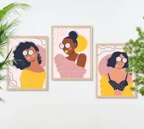 SAF paintings BOHO Set of 3 Modern Art Premium Brown frame Bohemian Painting for Wall Decoration Digital Reprint 13.5 inch x 10.5 inch Bohemian Painting (With Frame, Pack of 3) B236K3