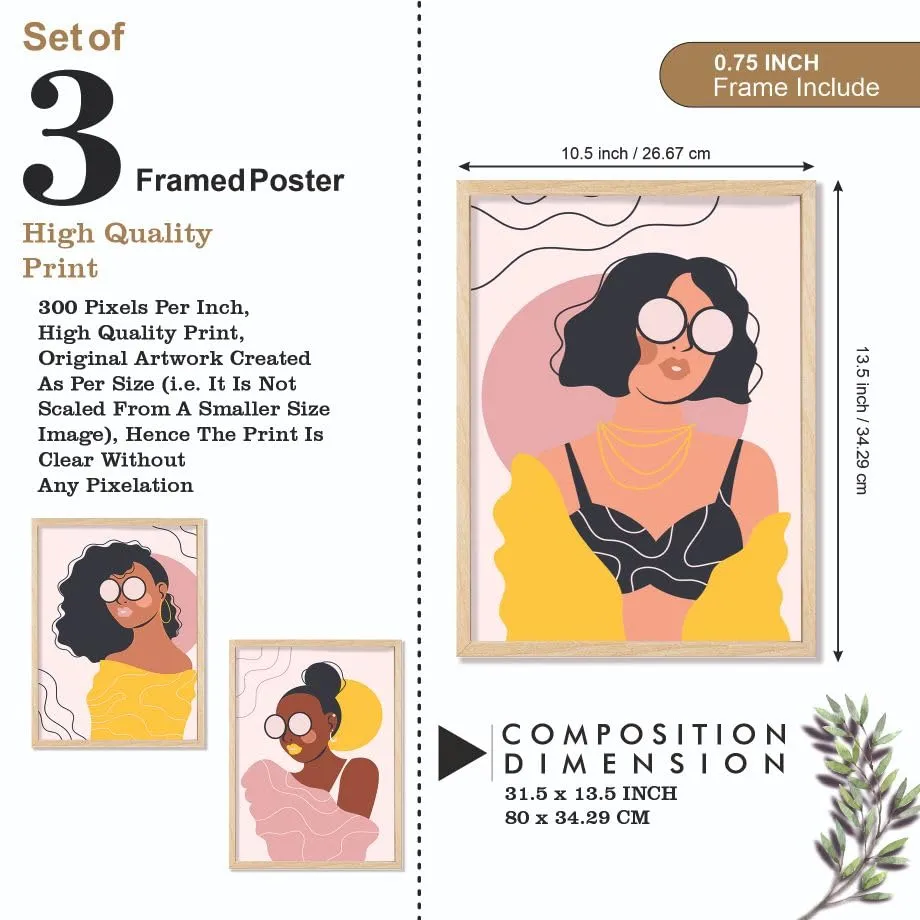 SAF paintings BOHO Set of 3 Modern Art Premium Brown frame Bohemian Painting for Wall Decoration Digital Reprint 13.5 inch x 10.5 inch Bohemian Painting (With Frame, Pack of 3) B236K3