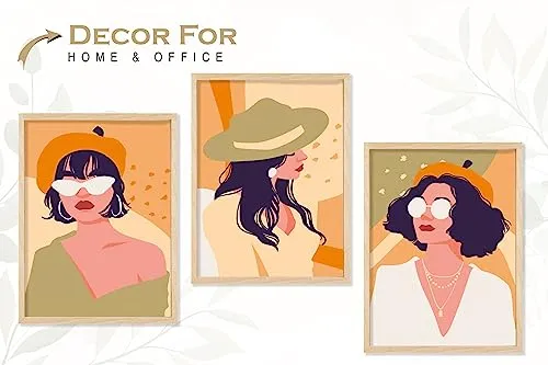 SAF paintings BOHO Set of 3 Modern Art Premium Brown frame Bohemian Painting for Wall Decoration Digital Reprint 13.5 inch x 10.5 inch Bohemian Painting (With Frame, Pack of 3) B237K3