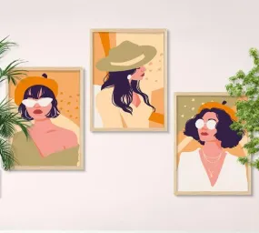 SAF paintings BOHO Set of 3 Modern Art Premium Brown frame Bohemian Painting for Wall Decoration Digital Reprint 13.5 inch x 10.5 inch Bohemian Painting (With Frame, Pack of 3) B237K3